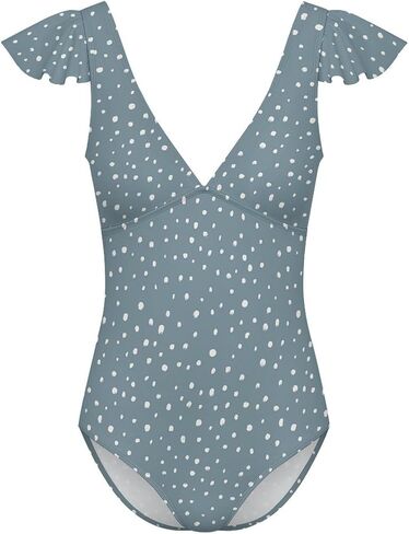 MARSVOVO Womens Fashion Print One Piece Swimsuits V Neck Ruffle Sleeve Backless Bathing Suits High Cut Slimming Swimwear in Kuwait