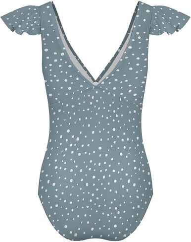 MARSVOVO Womens Fashion Print One Piece Swimsuits V Neck Ruffle Sleeve Backless Bathing Suits High Cut Slimming Swimwear in Kuwait