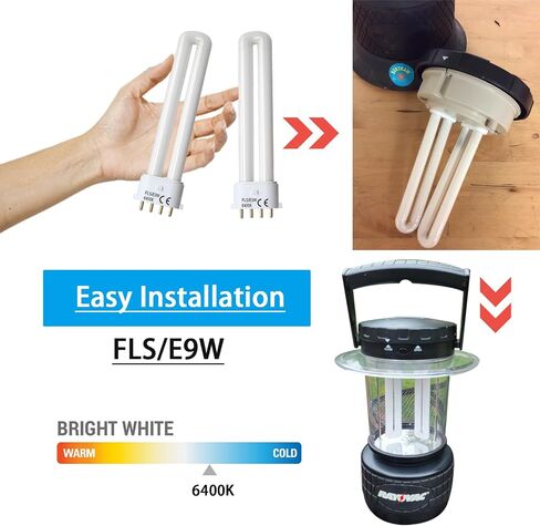(2PACK) لمبة الفلورسنت FLS/E9W، بديلة لمصباح فانوس التخييم، قاعدة 4 دبوس 2G7، حجم خاص 5.5 بوصة، 6400 كلفن in Kuwait