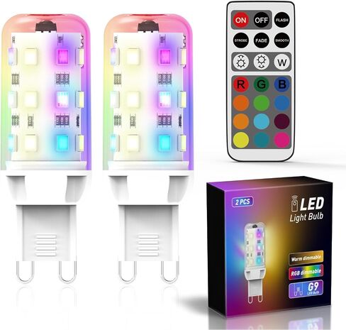 مصابيح إضاءة LED متغيرة الألوان من YUIIP RGB مع جهاز تحكم عن بعد، لمبة LED G9 RGB قابلة للتعتيم 2 وات، 200 لومين، مكافئ هالوجين 20 وات، لمبة إضاءة مزاجية G9 بيضاء دافئة 3000 كيلفن لديكور المنزل، الحفلات، حزمة من 2 in Kuwait