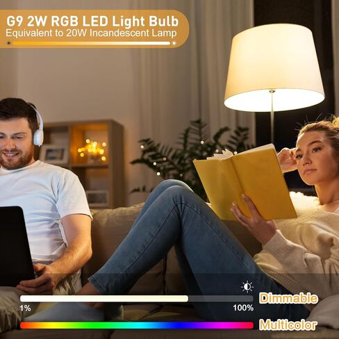 مصابيح إضاءة LED متغيرة الألوان من YUIIP RGB مع جهاز تحكم عن بعد، لمبة LED G9 RGB قابلة للتعتيم 2 وات، 200 لومين، مكافئ هالوجين 20 وات، لمبة إضاءة مزاجية G9 بيضاء دافئة 3000 كيلفن لديكور المنزل، الحفلات، حزمة من 2 in Kuwait