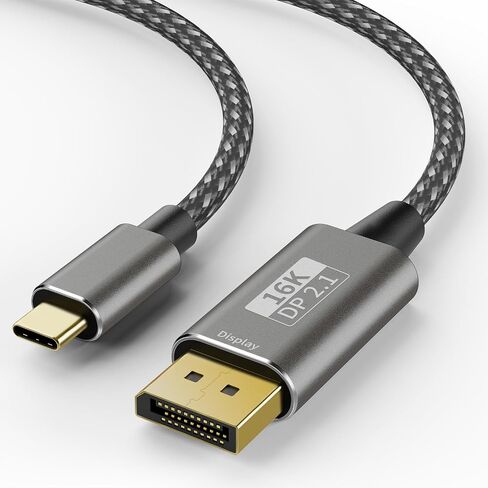 كابل USB C إلى DisplayPort 2.1 6FT -16K@30 هرتز 8K@120 هرتز 4K@240 هرتز، 40 جيجابت في الثانية عالي السرعة من النوع C لعرض سلك المنفذ، سلك USB-C إلى DP لـ Thunderbolt 3/4/5، iPhone 16/15، Galaxy S24، MacBook Pro/Air، iPad in Kuwait