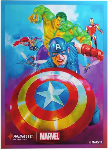 Gamegenic Magic: The Gathering Marvel Super Heroes أكمام فنية ممتازة - أكمام بطاقات قائد فريق كابتن أمريكا، 105 واقيات سطح TCG مزخرفة لبطاقات MTG والبطاقات القياسية in Kuwait