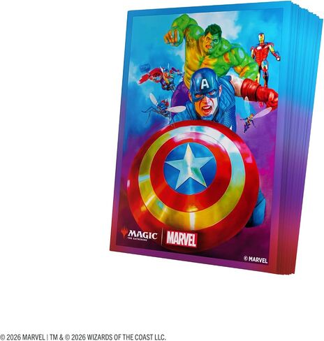 Gamegenic Magic: The Gathering Marvel Super Heroes أكمام فنية ممتازة - أكمام بطاقات قائد فريق كابتن أمريكا، 105 واقيات سطح TCG مزخرفة لبطاقات MTG والبطاقات القياسية in Kuwait