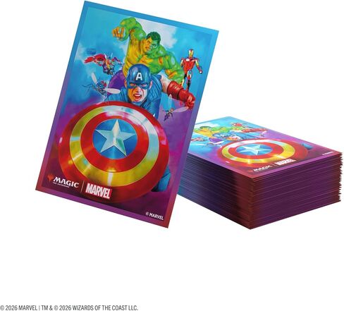 Gamegenic Magic: The Gathering Marvel Super Heroes أكمام فنية ممتازة - أكمام بطاقات قائد فريق كابتن أمريكا، 105 واقيات سطح TCG مزخرفة لبطاقات MTG والبطاقات القياسية in Kuwait