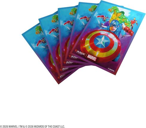 Gamegenic Magic: The Gathering Marvel Super Heroes أكمام فنية ممتازة - أكمام بطاقات قائد فريق كابتن أمريكا، 105 واقيات سطح TCG مزخرفة لبطاقات MTG والبطاقات القياسية in Kuwait