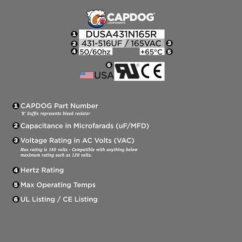 Capdog الولايات المتحدة الأمريكية صنع 431-516 فائق التوهج MFD 110/125/165 VAC مكثف تشغيل المحرك متوافق ريدموند 5029 E/One اختياري مقاوم النزيف in Kuwait