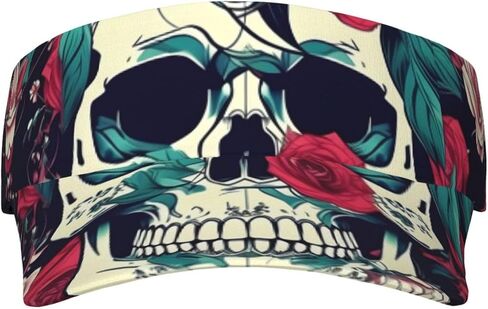 Flowers Skull Ornamental Print Sports Sun Visor Hats Adjustable Running Golf Tennis Sun Cap for Women Men Black in Saudi Arabia