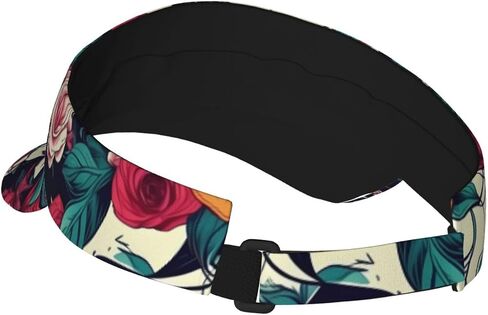 Flowers Skull Ornamental Print Sports Sun Visor Hats Adjustable Running Golf Tennis Sun Cap for Women Men Black in Saudi Arabia