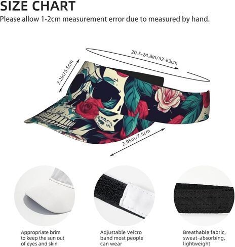 Flowers Skull Ornamental Print Sports Sun Visor Hats Adjustable Running Golf Tennis Sun Cap for Women Men Black in Saudi Arabia