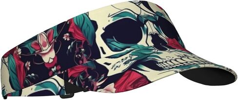 Flowers Skull Ornamental Print Sports Sun Visor Hats Adjustable Running Golf Tennis Sun Cap for Women Men Black in Saudi Arabia