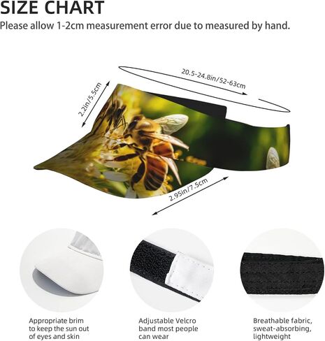 Bee Honeybee3 Print Sports Sun Visor Hats Adjustable Running Golf Tennis Sun Cap for Women Men Black in Saudi Arabia