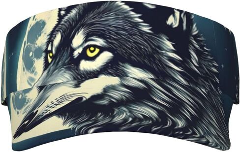 Wolf Night Moon Print Sports Sun Visor Hats Adjustable Running Golf Tennis Sun Cap for Women Men Black in Saudi Arabia