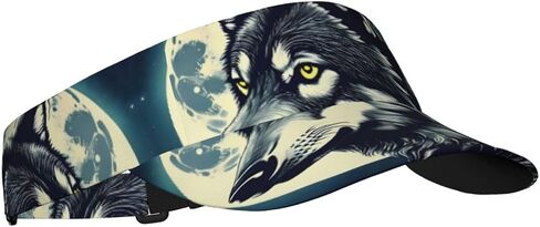 Wolf Night Moon Print Sports Sun Visor Hats Adjustable Running Golf Tennis Sun Cap for Women Men Black in Saudi Arabia