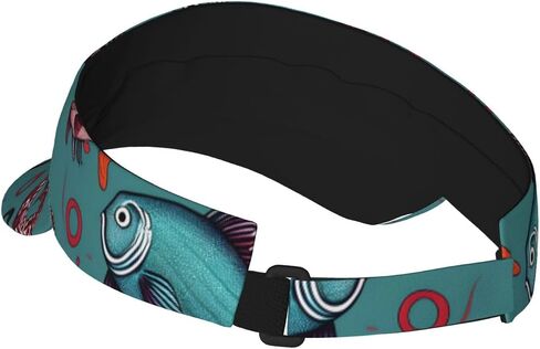 Fish and Octopus Print Sports Sun Visor Hats Adjustable Running Golf Tennis Sun Cap for Women Men Black in Saudi Arabia
