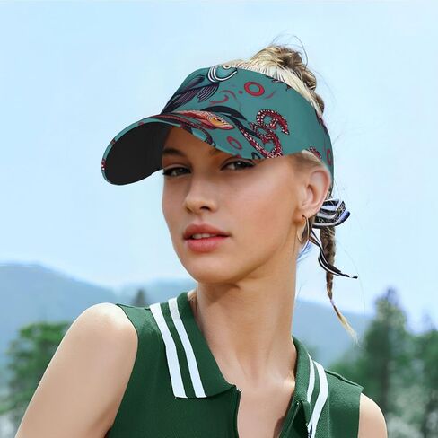 Fish and Octopus Print Sports Sun Visor Hats Adjustable Running Golf Tennis Sun Cap for Women Men Black in Saudi Arabia