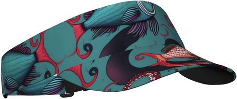 Fish and Octopus Print Sports Sun Visor Hats Adjustable Running Golf Tennis Sun Cap for Women Men Black in Saudi Arabia