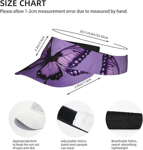 Butterfly Purple Print Sports Sun Visor Hats Adjustable Running Golf Tennis Sun Cap for Women Men in Saudi Arabia