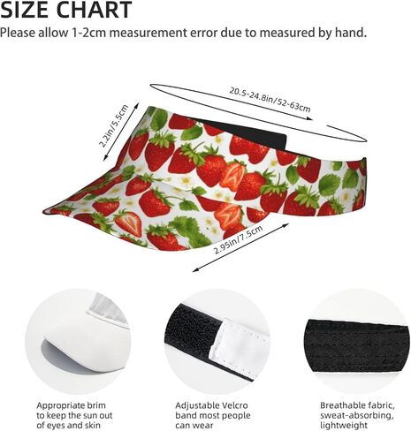 Strawberry Print Sports Sun Visor Hats Adjustable Running Golf Tennis Sun Cap for Women Men in Saudi Arabia