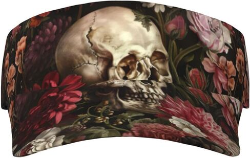 Floral Skull Print Sports Sun Visor Hats Adjustable Running Golf Tennis Sun Cap for Women Men Black in Saudi Arabia