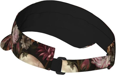 Floral Skull Print Sports Sun Visor Hats Adjustable Running Golf Tennis Sun Cap for Women Men Black in Saudi Arabia
