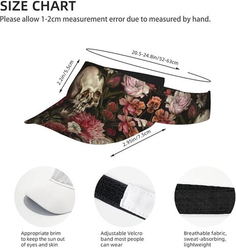 Floral Skull Print Sports Sun Visor Hats Adjustable Running Golf Tennis Sun Cap for Women Men Black in Saudi Arabia