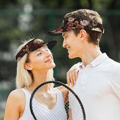 Floral Skull Print Sports Sun Visor Hats Adjustable Running Golf Tennis Sun Cap for Women Men Black in Saudi Arabia