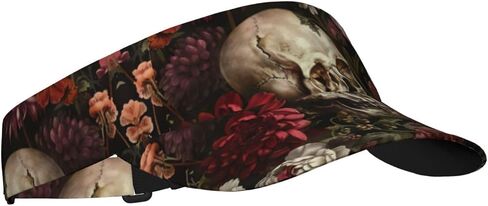 Floral Skull Print Sports Sun Visor Hats Adjustable Running Golf Tennis Sun Cap for Women Men Black in Saudi Arabia