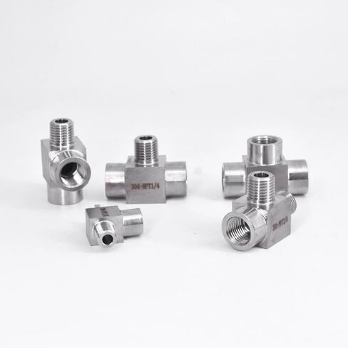 1 قطعة 1/8 "1/4" 3/8 "1/2" NPT أنثى ذكر تي شيرت 3 طرق SS 304 تركيب أنابيب الفولاذ المقاوم للصدأ موصل الفاصل كتلة الضغط العالي (NPT، FEMALE-FEMALE-MALE_3/8") in Kuwait
