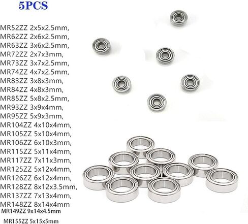 5pcs Miniature Model Bearing Open Type Deep Groove Ball Bearings MR52 MR63 MR84 MR105 MR74 MR115 MR149 ZZ(MR93 3x9x2.5mm) in Kuwait