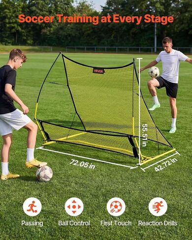 VEVOR Upgrated Soccer Rebounder Net، 2-in-1 كرة القدم هدف Rebounder، سميكة الألياف الزجاجية أعمدة الحديد الأنابيب للتحكم الفردي للفريق، ممارسة التمرير، معدات تدريب الكرة سهلة الإعداد للمراهقين والبالغين in Kuwait
