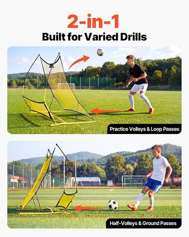 VEVOR Upgrated Soccer Rebounder Net، 2-in-1 كرة القدم هدف Rebounder، سميكة الألياف الزجاجية أعمدة الحديد الأنابيب للتحكم الفردي للفريق، ممارسة التمرير، معدات تدريب الكرة سهلة الإعداد للمراهقين والبالغين in Kuwait
