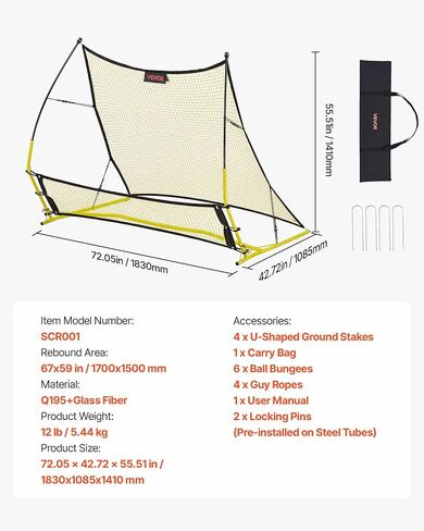 VEVOR Upgrated Soccer Rebounder Net، 2-in-1 كرة القدم هدف Rebounder، سميكة الألياف الزجاجية أعمدة الحديد الأنابيب للتحكم الفردي للفريق، ممارسة التمرير، معدات تدريب الكرة سهلة الإعداد للمراهقين والبالغين in Kuwait