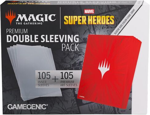 Gamegenic Magic: The Gathering Marvel Super Heroes Premium Double Sleeveing ​​Pack 100 - مجموعة واقي سطح السفينة باللون الأحمر الهزلي مع أكمام فنية وأكمام داخلية لبطاقات قائد MTG in Kuwait