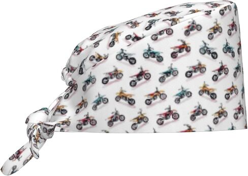 Vivid Colorful Motorcycle Print Scrub Caps Women Men, Nurse Cap Surgical Caps Scrub Hats for Women Men, Adjustable Working Cap with Sweatband in Kuwait