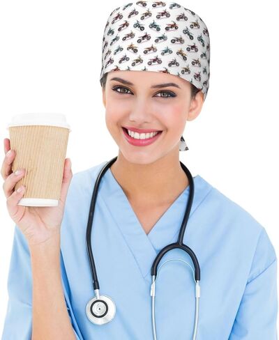 Vivid Colorful Motorcycle Print Scrub Caps Women Men, Nurse Cap Surgical Caps Scrub Hats for Women Men, Adjustable Working Cap with Sweatband in Kuwait