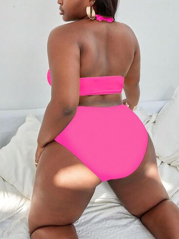 Women's Plus Size One Piece Swimsuit Sexy Cut Out Halter Bathing Suit O-Ring Monokini Tummy Control Beachwear in Kuwait