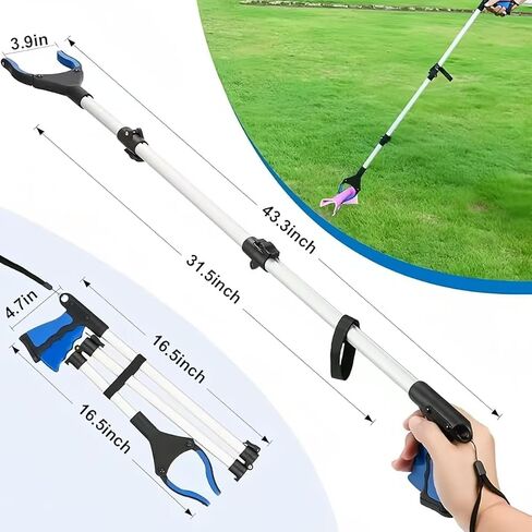 أداة Grabber Reacher مقاس 43 بوصة، أداة التقاط Reacher Grabber قابلة للطي مع فك ومغناطيس يدوران 360 درجة، أداة التقاط علوية طويلة للغاية، أدوات التقاط خفيفة الوزن لكبار السن (أزرق) in Kuwait
