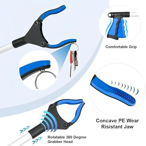 أداة Grabber Reacher مقاس 43 بوصة، أداة التقاط Reacher Grabber قابلة للطي مع فك ومغناطيس يدوران 360 درجة، أداة التقاط علوية طويلة للغاية، أدوات التقاط خفيفة الوزن لكبار السن (أزرق) in Kuwait