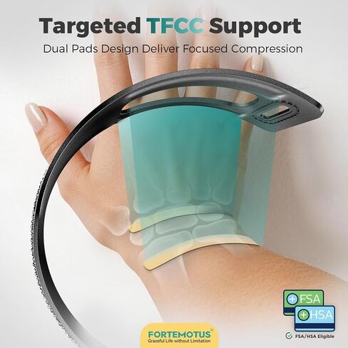 دعامة معصم FORTEMOTUS لدموع TFCC، دعم معصم TFCC مع وسادة شريط ناعمة مزدوجة لألم المعصم من جانب Ulnar والخنصر، عدم استقرار DRUJ، أسود، كبير in Kuwait