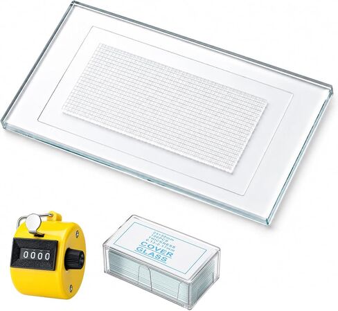 Konohan 1ml 1000 Grid Plankton Counting Chamber with Grid and 100pcs Microscope Glass Cover Slips and 1pcs Handheld Tally Counter for Phytoplankton Zooplankton Analysis Identification in Water Sample in Kuwait