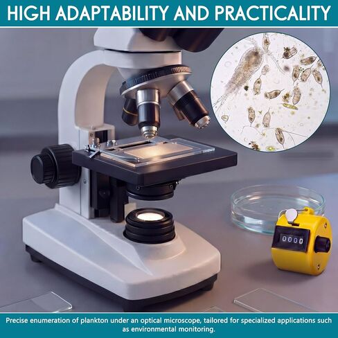 Konohan 1ml 1000 Grid Plankton Counting Chamber with Grid and 100pcs Microscope Glass Cover Slips and 1pcs Handheld Tally Counter for Phytoplankton Zooplankton Analysis Identification in Water Sample in Kuwait