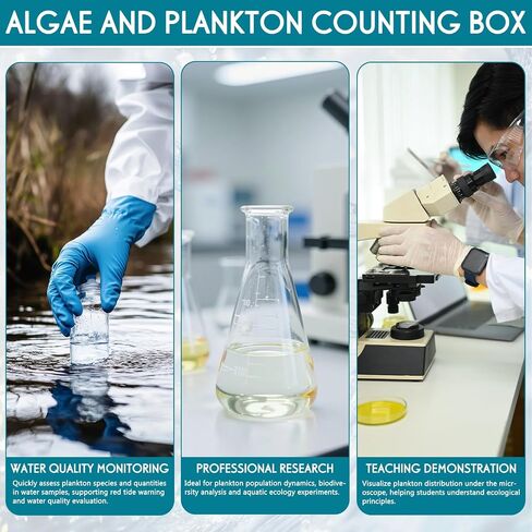 Konohan 1ml 1000 Grid Plankton Counting Chamber with Grid and 100pcs Microscope Glass Cover Slips and 1pcs Handheld Tally Counter for Phytoplankton Zooplankton Analysis Identification in Water Sample in Kuwait