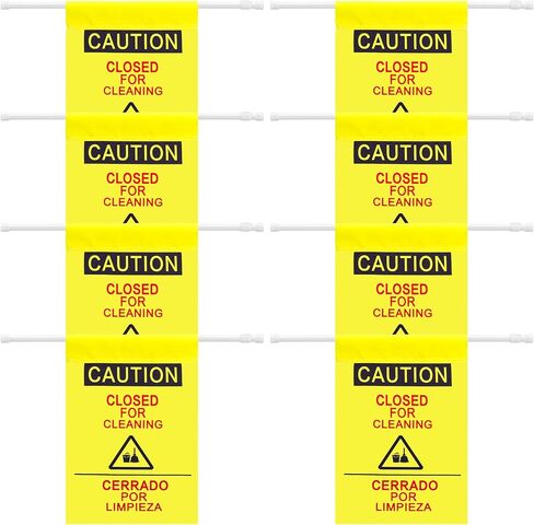Fanfanwin 8 Pack Restroom Closed for Cleaning Sign with English and Spanish Text Yellow Commercial Door Barricade Sign with Telescopic Pole Hanging Doorway Safety Banner for Janitors Restroom Bathroom in Kuwait