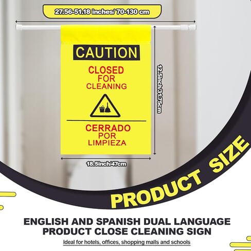 Fanfanwin 8 Pack Restroom Closed for Cleaning Sign with English and Spanish Text Yellow Commercial Door Barricade Sign with Telescopic Pole Hanging Doorway Safety Banner for Janitors Restroom Bathroom in Kuwait