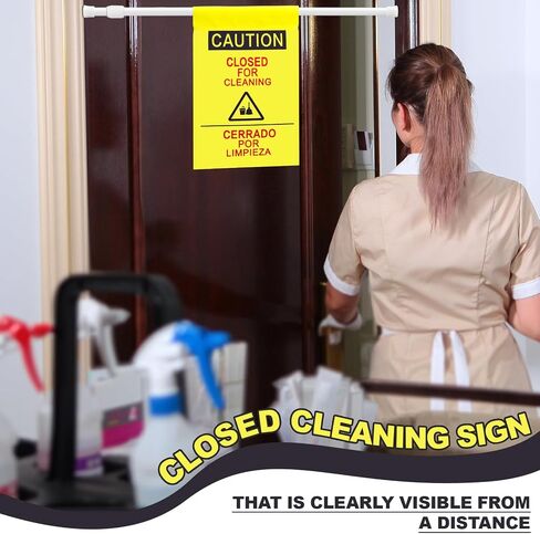 Fanfanwin 8 Pack Restroom Closed for Cleaning Sign with English and Spanish Text Yellow Commercial Door Barricade Sign with Telescopic Pole Hanging Doorway Safety Banner for Janitors Restroom Bathroom in Kuwait
