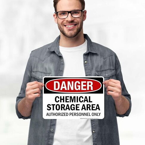 OSHA Danger Chemical Storage Area Authorized Personnel Only Sign, 10x7 Inches, 4 Mil Vinyl Decal Stickers Weather Resistant, Made in USA by My Sign Center in Kuwait