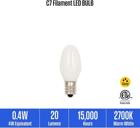 Westinghouse 5283000 0.4 وات (ما يعادل 4 وات) C7 لمبة إضاءة LED بشعيرة متجمدة، قاعدة شمعدان، عبوتان in Kuwait