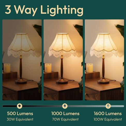 ALAMPEVER 3 Way Light Bulbs 2 Pack, 30/70/100W Equivalent, Bright A19 LED Light Bulb, 2700K Soft White, 500/1000/1600LM, 4/8/12W, E26 Base, Non-Dimmable, ldeal for Living Room, Entryway, Home Office in Kuwait