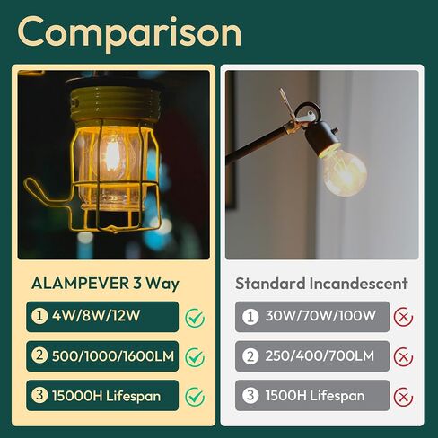 ALAMPEVER 3 Way Light Bulbs 2 Pack, 30/70/100W Equivalent, Bright A19 LED Light Bulb, 2700K Soft White, 500/1000/1600LM, 4/8/12W, E26 Base, Non-Dimmable, ldeal for Living Room, Entryway, Home Office in Kuwait